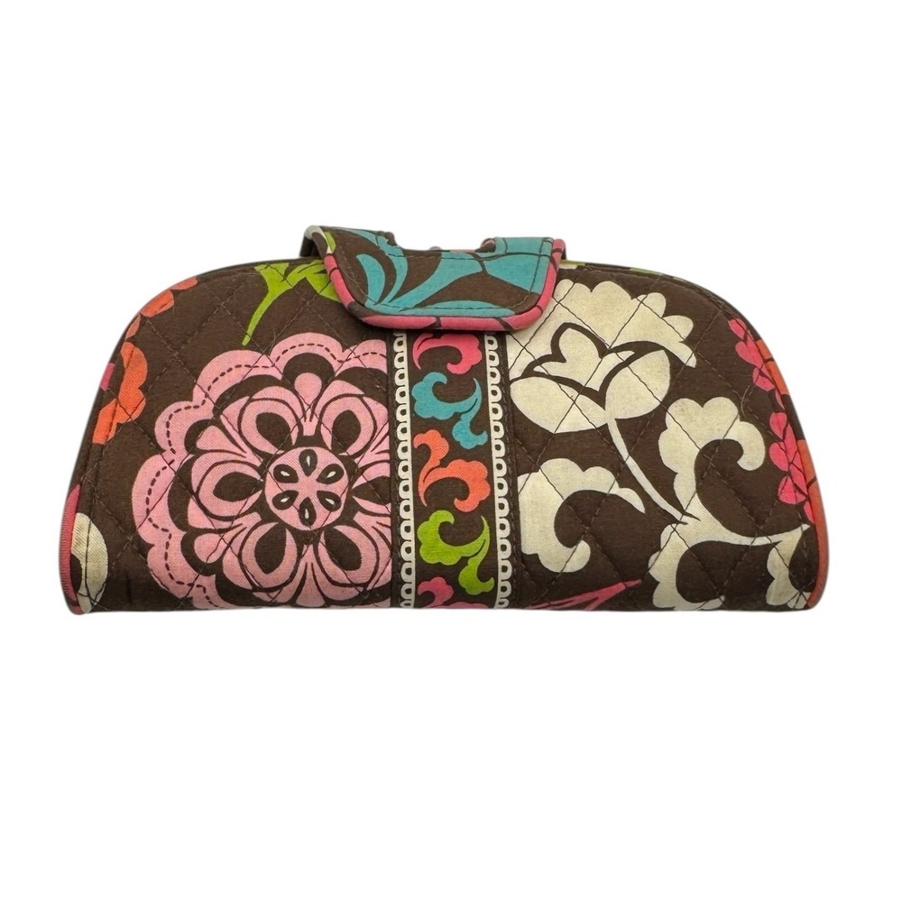 Vera Bradley Lola Quilted Kiss Lock Wallet Brown Pink Green Blue Organizer - Picture 1 of 9